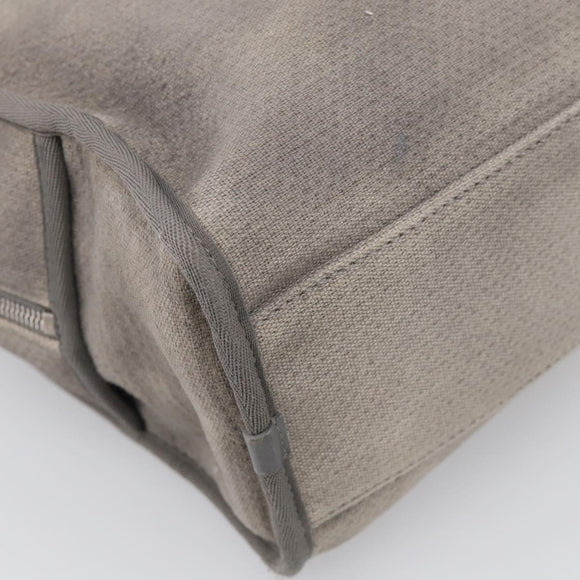 CHANEL Deauville Line Bowling Bag Canvas 2way Gray Silver CC Auth hk4245