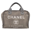 CHANEL Deauville Line Bowling Bag Canvas 2way Gray Silver CC Auth hk4245-2