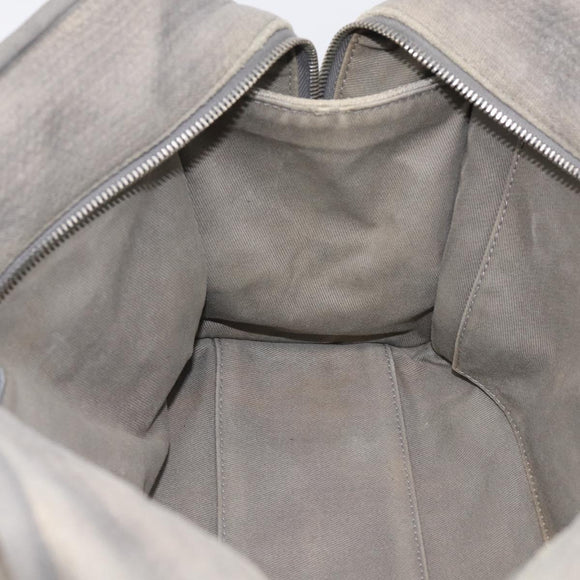 CHANEL Deauville Line Bowling Bag Canvas 2way Gray Silver CC Auth hk4245