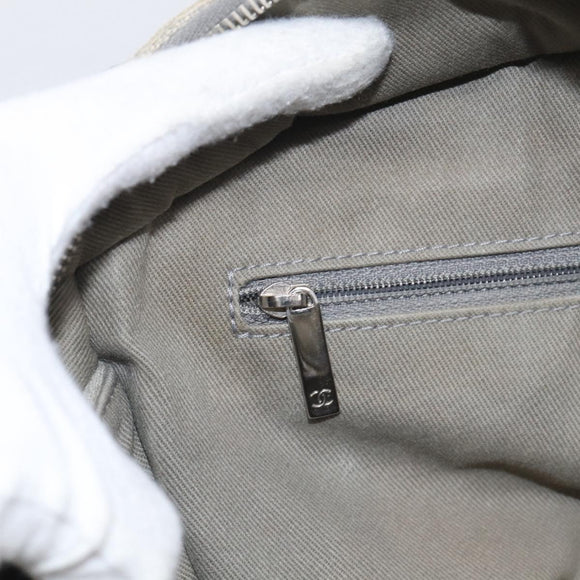CHANEL Deauville Line Bowling Bag Canvas 2way Gray Silver CC Auth hk4245