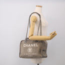 CHANEL Deauville Line Bowling Bag Canvas 2way Gray Silver CC Auth hk4245-26