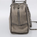 CHANEL Deauville Line Bowling Bag Canvas 2way Gray Silver CC Auth hk4245-4