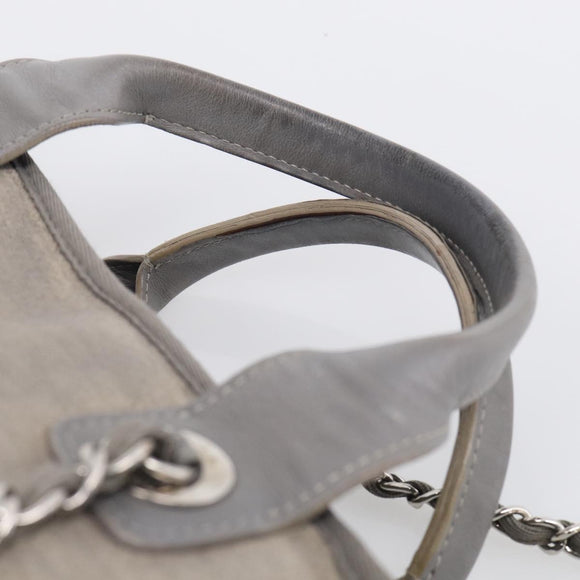 CHANEL Deauville Line Bowling Bag Canvas 2way Gray Silver CC Auth hk4245
