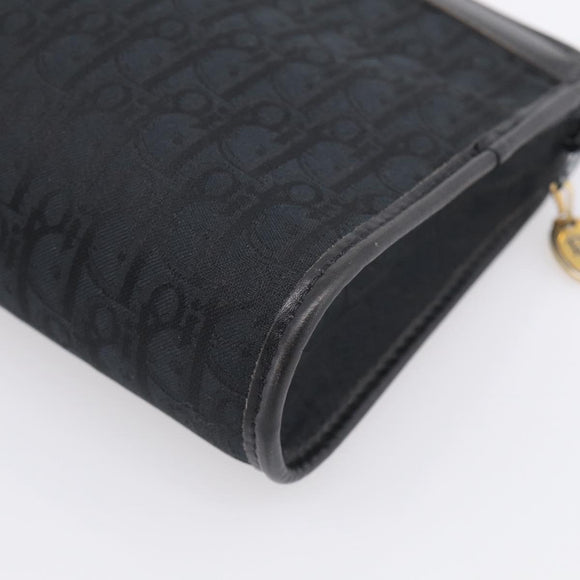 Christian Dior Trotter Canvas Clutch Bag Black Gold Auth hk4246A