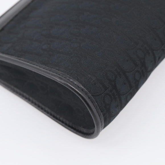 Christian Dior Trotter Canvas Clutch Bag Black Gold Auth hk4246A
