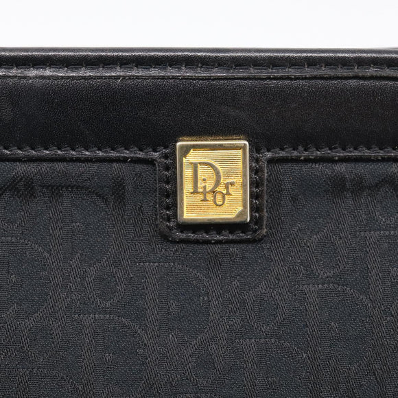 Christian Dior Trotter Canvas Clutch Bag Black Gold Auth hk4246A