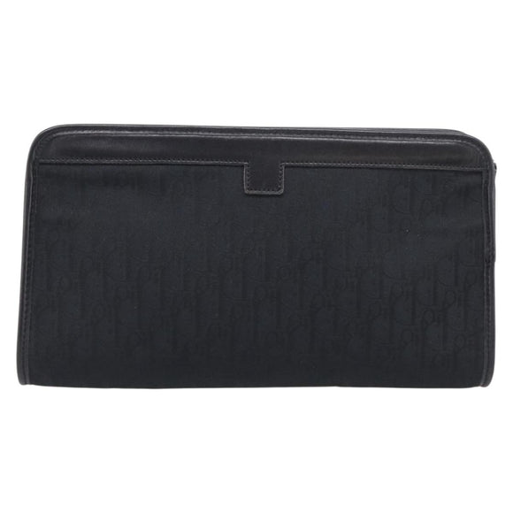 Christian Dior Trotter Canvas Clutch Bag Black Gold Auth hk4246A
