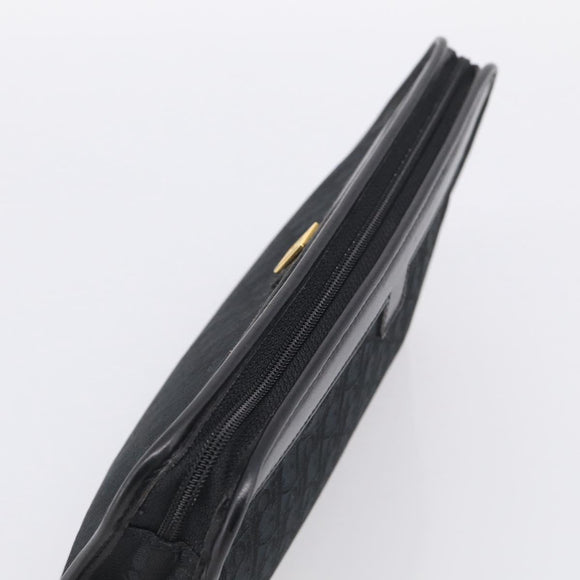 Christian Dior Trotter Canvas Clutch Bag Black Gold Auth hk4246A