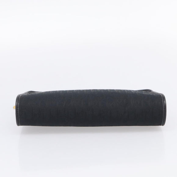 Christian Dior Trotter Canvas Clutch Bag Black Gold Auth hk4246A