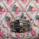 Miu Miu Crystal Chain Shoulder Bag Jacquard Pink Silver Auth hk4247A-15