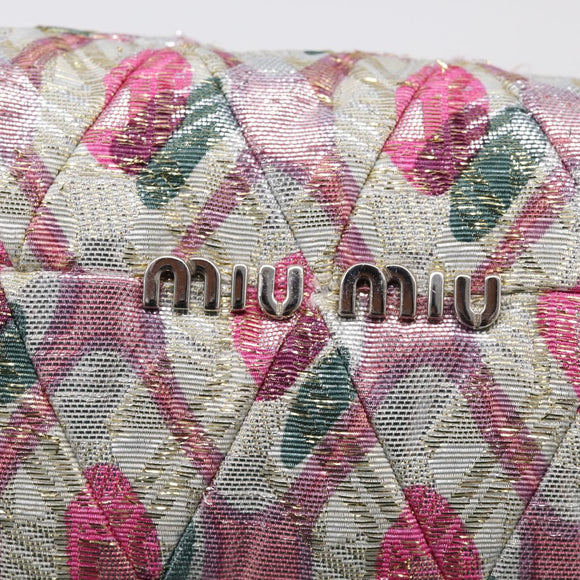 Miu Miu Crystal Chain Shoulder Bag Jacquard Pink Silver Auth hk4247A