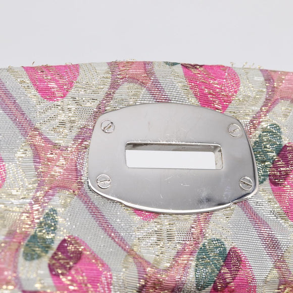 Miu Miu Crystal Chain Shoulder Bag Jacquard Pink Silver Auth hk4247A