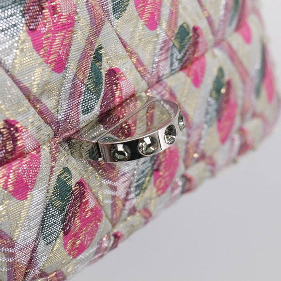 Miu Miu Crystal Chain Shoulder Bag Jacquard Pink Silver Auth hk4247A