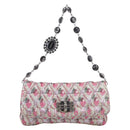 Miu Miu Crystal Chain Shoulder Bag Jacquard Pink Silver Auth hk4247A-2