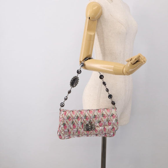 Miu Miu Crystal Chain Shoulder Bag Jacquard Pink Silver Auth hk4247A