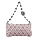 Miu Miu Crystal Chain Shoulder Bag Jacquard Pink Silver Auth hk4247A-3