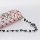 Miu Miu Crystal Chain Shoulder Bag Jacquard Pink Silver Auth hk4247A-7