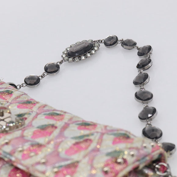 Miu Miu Crystal Chain Shoulder Bag Jacquard Pink Silver Auth hk4247A