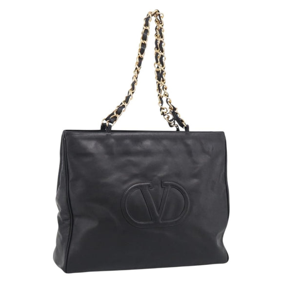 Valentino Chain Tote Bag Leather 2way Black Gold Auth hk4248A