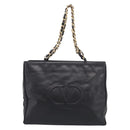 Valentino Chain Tote Bag Leather 2way Black Gold Auth hk4248A-2