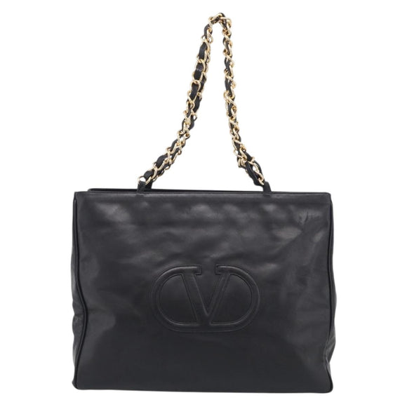 Valentino Chain Tote Bag Leather 2way Black Gold Auth hk4248A