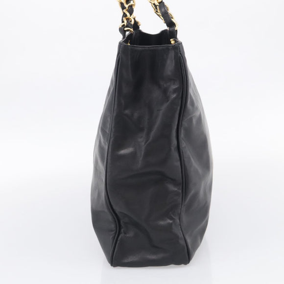 Valentino Chain Tote Bag Leather 2way Black Gold Auth hk4248A