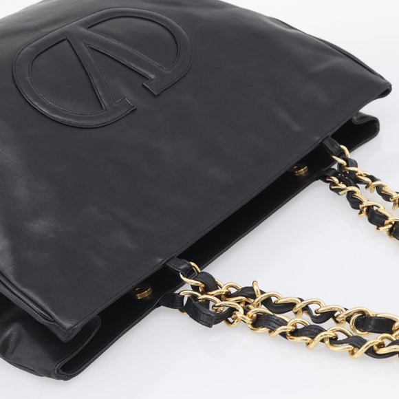 Valentino Chain Tote Bag Leather 2way Black Gold Auth hk4248A