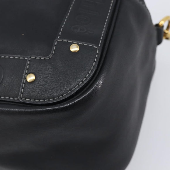 Chloe Eden Shoulder Bag Leather Black Gold Auth hk4249A