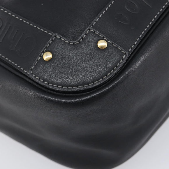 Chloe Eden Shoulder Bag Leather Black Gold Auth hk4249A