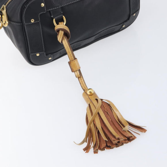 Chloe Eden Shoulder Bag Leather Black Gold Auth hk4249A