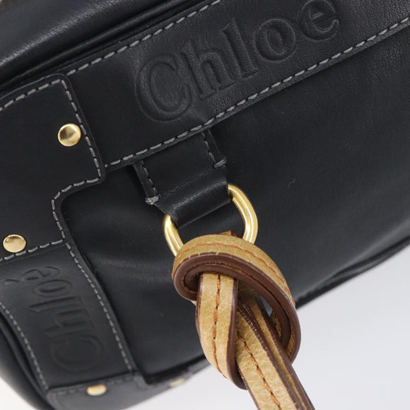 Chloe Eden Shoulder Bag Leather Black Gold Auth hk4249A