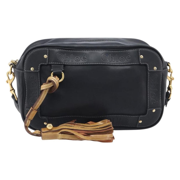 Chloe Eden Shoulder Bag Leather Black Gold Auth hk4249A