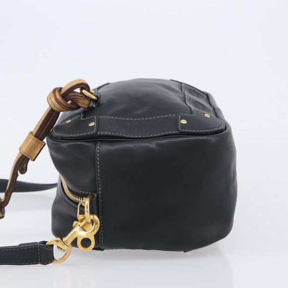 Chloe Eden Shoulder Bag Leather Black Gold Auth hk4249A