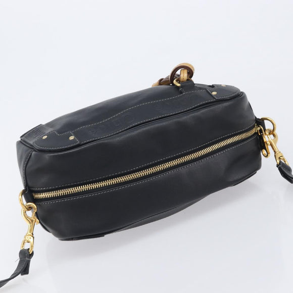 Chloe Eden Shoulder Bag Leather Black Gold Auth hk4249A