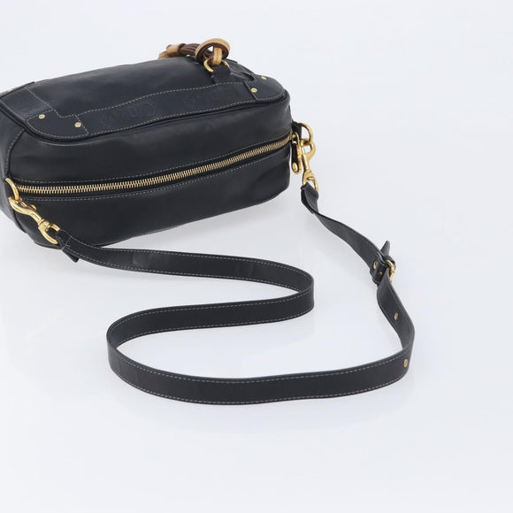 Chloe Eden Shoulder Bag Leather Black Gold Auth hk4249A