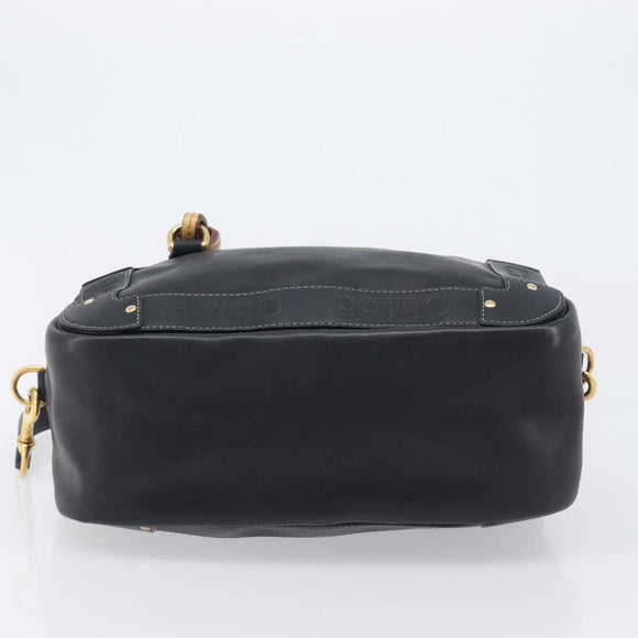 Chloe Eden Shoulder Bag Leather Black Gold Auth hk4249A
