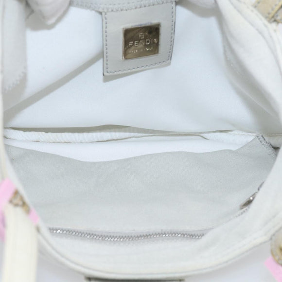 FENDI Mamma Baguette Shoulder Bag Cotton Jersey Light Blue Silver Auth hk4252A