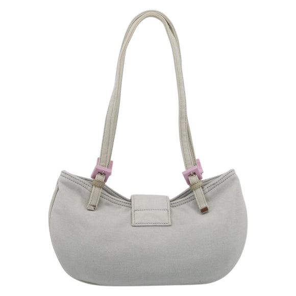 FENDI Mamma Baguette Shoulder Bag Cotton Jersey Light Blue Silver Auth hk4252A