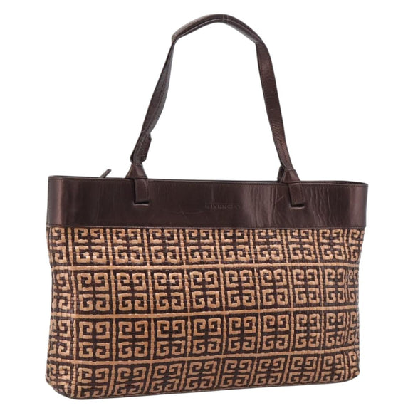 GIVENCHY Tote Bag Leather Brown Gold Auth hk4264