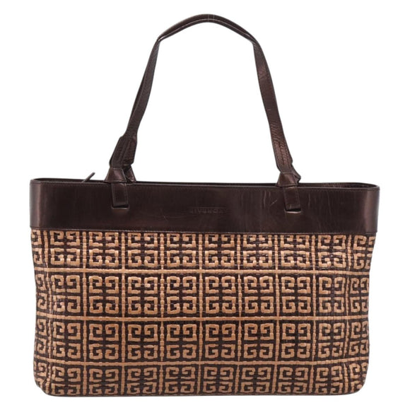 GIVENCHY Tote Bag Leather Brown Gold Auth hk4264