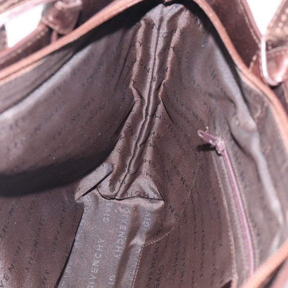 GIVENCHY Tote Bag Leather Brown Gold Auth hk4264