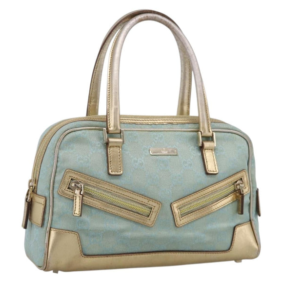 GUCCI GG Canvas Hand Bag Light Blue Gold 000 0852 Auth hk4266