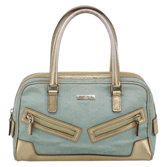 GUCCI GG Canvas Hand Bag Light Blue Gold 000 0852 Auth hk4266