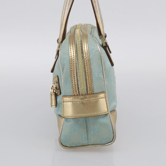 GUCCI GG Canvas Hand Bag Light Blue Gold 000 0852 Auth hk4266