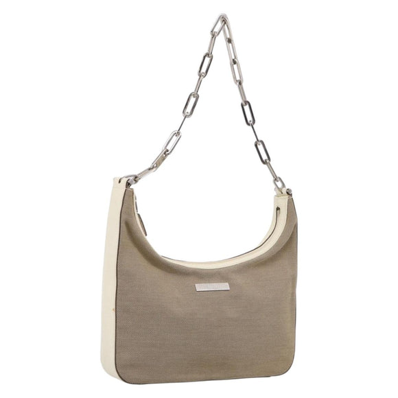 GUCCI Chain Shoulder Bag Canvas Beige Silver 001 3873 Auth hk4268