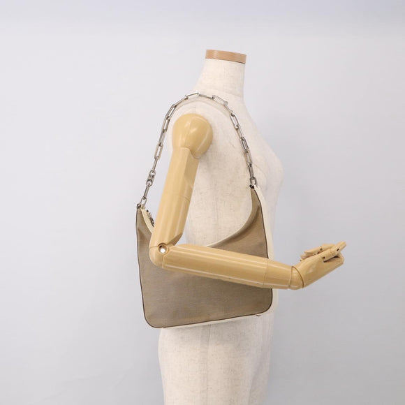GUCCI Chain Shoulder Bag Canvas Beige Silver 001 3873 Auth hk4268