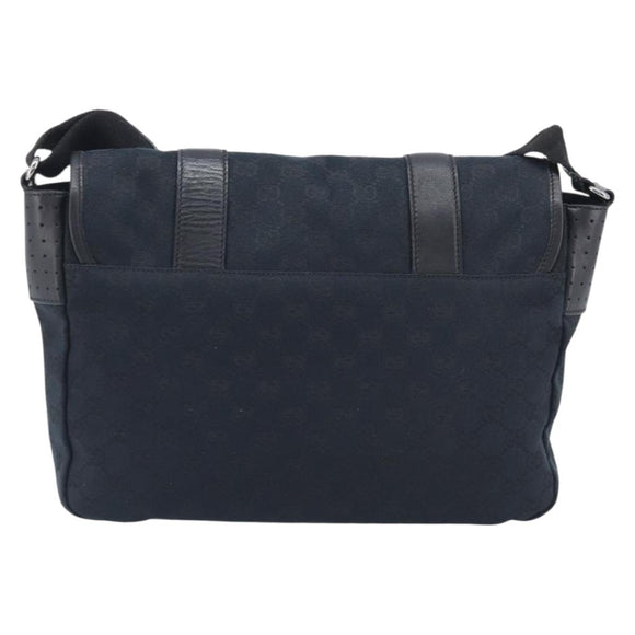 GUCCI GG Canvas Shoulder Bag Black Silver 145859 Auth hk4269A