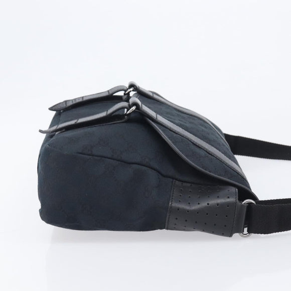 GUCCI GG Canvas Shoulder Bag Black Silver 145859 Auth hk4269A