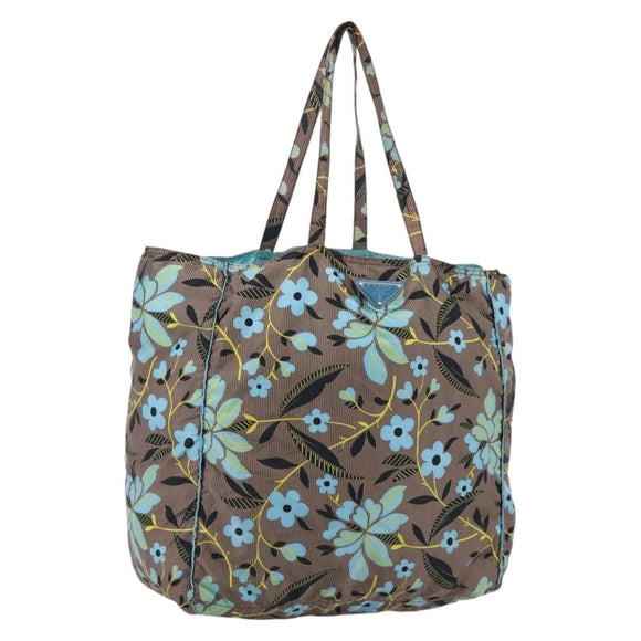 PRADA Tote Bag Nylon Brown Silver Auth hk4275A