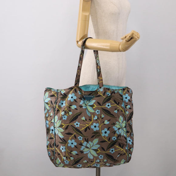 PRADA Tote Bag Nylon Brown Silver Auth hk4275A